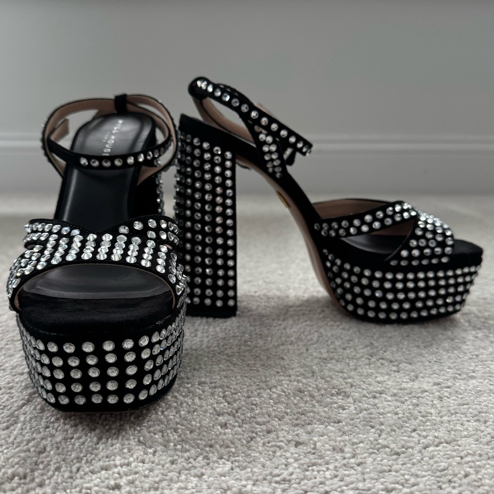 Hill House Home Black Rhinestone Party Platform High Heels Size 37/7 NWOT - Picture 2 of 10
